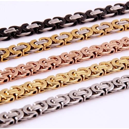 Custom Size 7"-32" 6mm 8mm 11mm Gold Color Chain Byzantine or Bracelet Stainless Steel Chain Boys Mens Necklace Jewelry