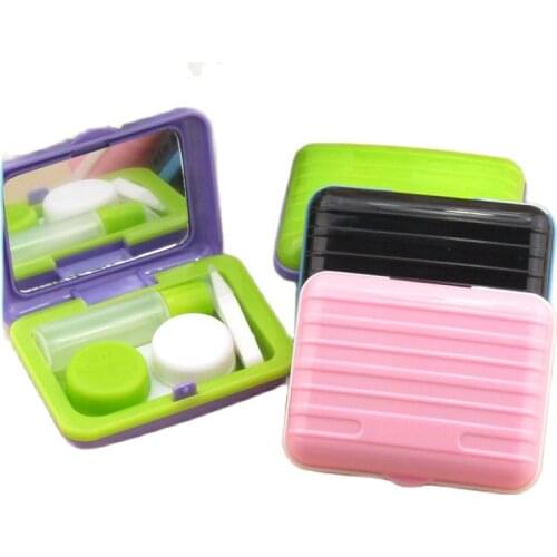 Lymouko Wholesale Fashion Luggage Patterns with Mirror Contact Lens Case Plastic Contact Lenses Box for Travel