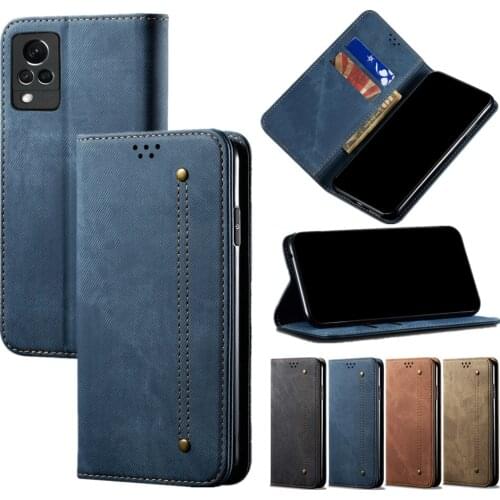 Case for ViVO V21E Y73 2021 V21 S9 Y51 Y31 Y30 Y20S Y70S Y51S V20SE PU Leathe Wallet Flip Cover Denim Pattern Magnetic Coque