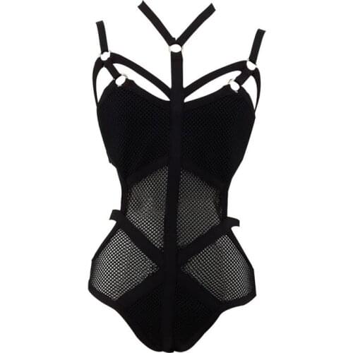 Black strap net halter 2020 sexy womens newest style rayon bandage bodysuits