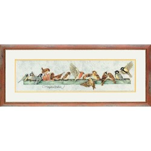Colorfully fabric Beautiful Lovely Counted Cross Stitch Kit A Row Of Birds Bird Chorus Line Fourteen Birds lanarte 34287
