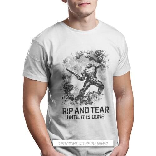 Rip And Tear Mans TShirt Doom Eternal Slayer Hell Doomguy Seraphim Game Crew Neck Casual Fabric T Shirt Humor Birthday Gifts