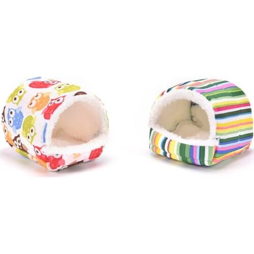 Hamster Nest Warm Winter House Sleep Bed Soft Blend Cotton Cute Owl Plush Floral Pad Cage Ornament Small Pets Products