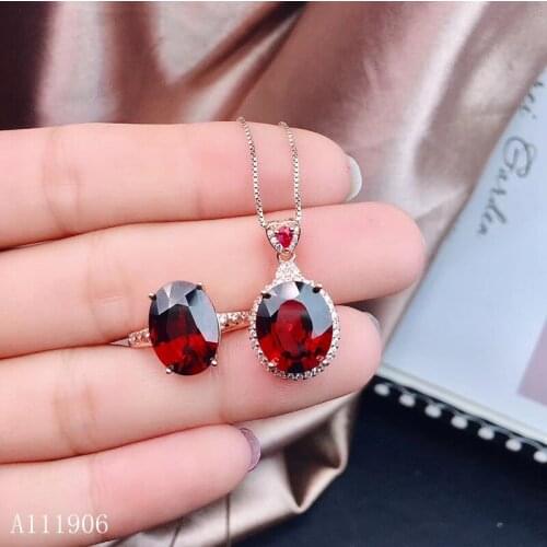 KJJEAXCMY boutique jewelry 925 sterling silver inlaid natural magnesium aluminum garnet gemstone female ring necklace pendant ea