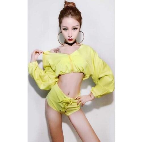 Club Bandage Jazz Dance Sexy Modern Dance Costume Long Sleeve Top Shorts Suit Singer Dancer Costume DS Costumes Nightclubs DJ