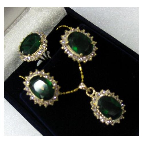 Silver Fashion Womens purple green blue Jade Pendant Necklace Earrings Ring set 7-9 # Set