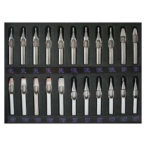 22PCS Sizes Pro 304 Stainless Steel Tattoo Machine Nozzle Tips Kit 1/3/5/7/9/11/13/15/18RL 5/7/9/11/13/15/17M1 3/5/8/11/14/18DT