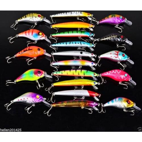 New 20Pcs/Lot Mixed Color Fishing Lures Bass Minnow Lure Hard Crank Bait Tackle