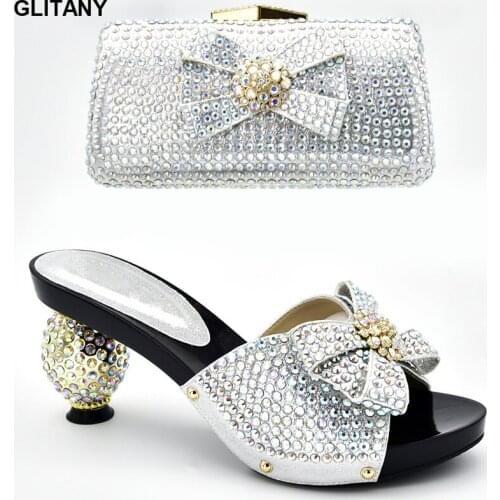 Latest Luxury Shoes Women 2020 Italian Shoes with Matching Bags Set Decorated with Rhinestone Summer High Heeled Shoes for Women