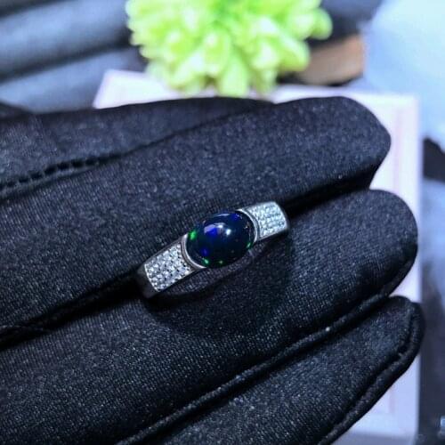 2021 New Fashion Black Opal 6*8mm for Wedding Rings Sterling Silver Rings Luxury Jewelry