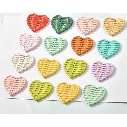 New style 30pcs/lot 29mm color printing Imitation rattan cartoon hearts shape resin beads diy jewelry earring accessory