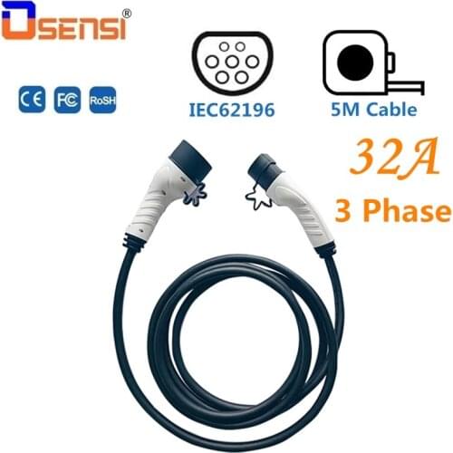OSENSI 32A Three Phase IEC 62196-2 EV Charging Cable for Electric Car Charger Station Type 2 to Type 2 Female to Male Plug 5M