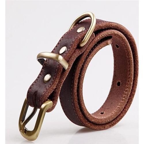 Brilliant Big Dog Collar Genuine Cow Leather Large Pet Neck Strap Adjustable Puppy Cat Metal Buckle Small Medium Pet Collars