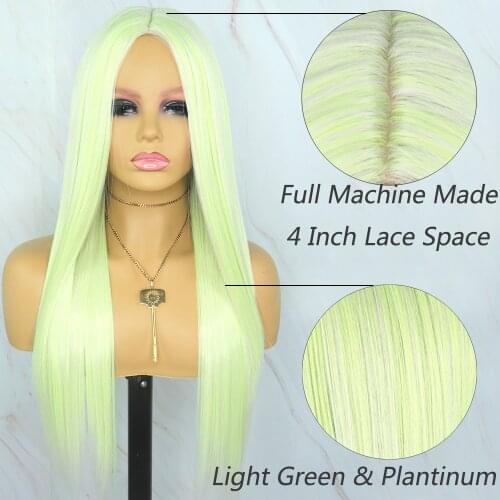 Beautiful Diary Sliky Straight Heat Resistant Synthetic Hair Wigs For Women Futura Hair Ombre Green Color Cosplay Wigs