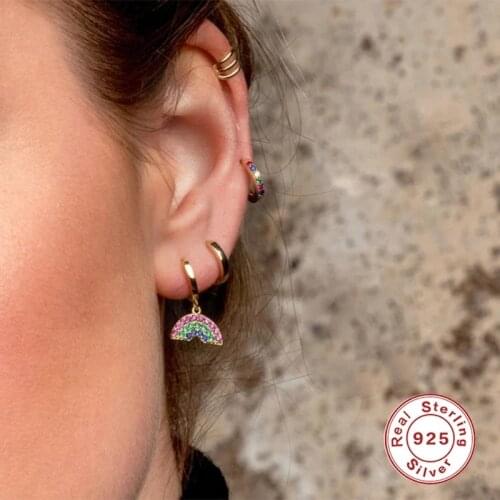 Aide 925 Sterling Silver Cute Rainbow Shape Pendant Hoop Earrings For Women Party Valentines Day Gift Bohemia Earring Jewelry