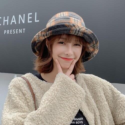 2019 warm thick cotton plaid bucket hat fisherman hat outdoor travel hat sun hat lady hat 666