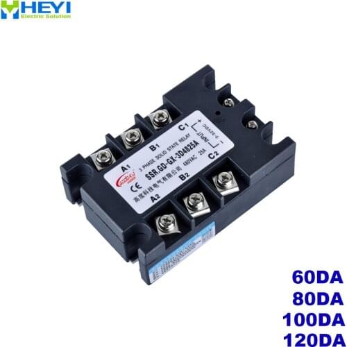 3-phase 60A 80A 100A 120A DA three-phase SSR DC control AC solid state relay SSR 3-32V DC to 24-480V AC
