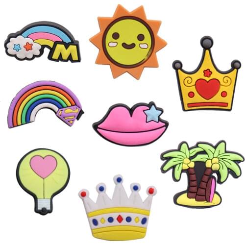 50pcs Wholesale PVC Rainbow Sun Boys Girls Shoes Accessories Garden Shoe Decorations Fit Croc Jibz Charm Backpack