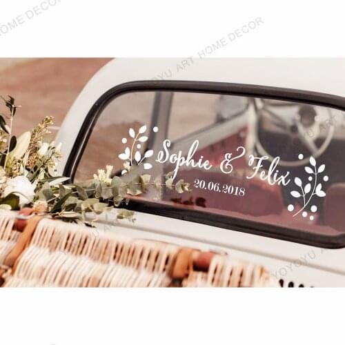Wedding Car Sticker Vinyl DIY Design Floral Customised Name Date Poster Mural Fashion Personalized Name Decor Q01