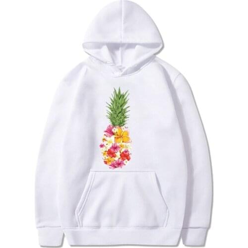 Women Hoodie Fleede Sweatshirt Painted Pineapple Pattern Printed Long-Sleeved Hooded Tops Women Fall
