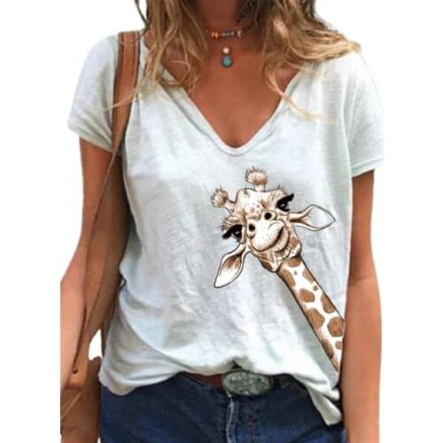 Plus Size Tops For Women Short Sleeve Deer Printed Tshirts Summer 2021 New Casual Loose Ladies Custom T-shirts Oversized Clothes