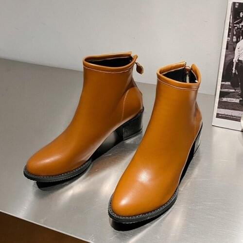 Winter 2021 Womens Ankle Boots with Chunky Heels Vintage Biker Boots-20-67