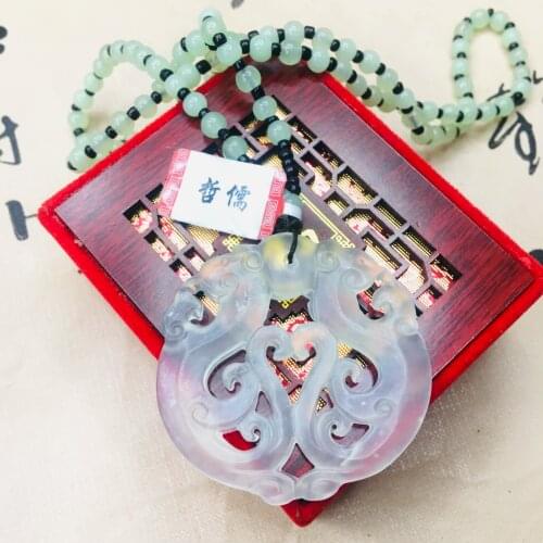 Zheru natural Hetian jade light green hollow double dragon pendant with jade bead necklace men and women couple sweater chain