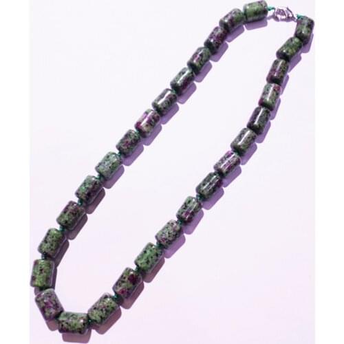1 Strand/28Pcs 13x10mm Best Gift Fashion Jewelry Green Ruby in Fuchsite Cylindrical Shape Unisex Pendant Necklace Length 210mm