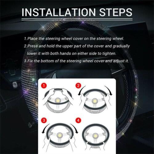 1PC Car Steering Cover Crystal Bling Rhinestone Car Steering Wheel Cover Universal Fit 37-38 Cm/14.5-15 Inch In Diameter