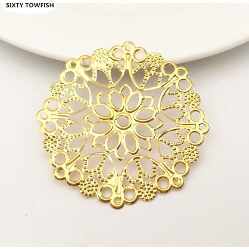 10 Pieces/lot 49mm 3 Colors Metal Filigree Circle Flower Slice Charms base Setting Jewelry DIY Components Findings B19009
