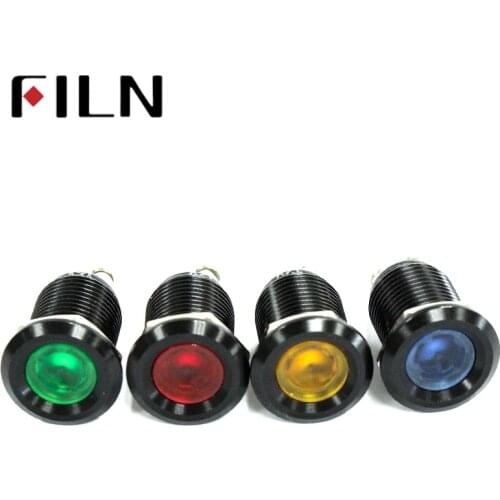 12mm waterproof black house Signal lamp LED Metal Indicator light Flat LIGHT 12V screw connect