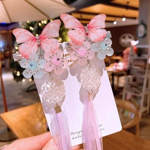 2 pcs Butterfly Long Tassel Hair Clips Hanfu Gril Hair Acceaaory Handmade Hair Clip