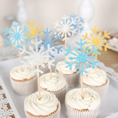20pcs Snowflake Cake Topper Gold Silver Birthday Party Cupcake Topper For Wedding Baby Shower Christmas Decor Insert Card