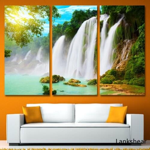 3 Panels Canvas Art Waterfall Spray Sunshine Home Decor Wall Painting Prints Pictures For Living Room Wall Art Painting On Wall