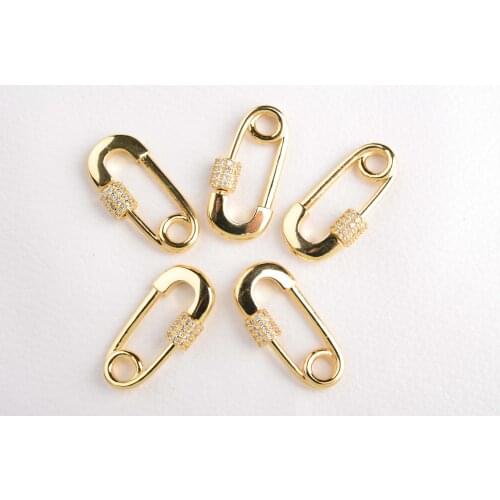 5PCS, Gold Zirconia Clasp Clip Shaped Lock Carabiner Pave Lock Jewelry Findings