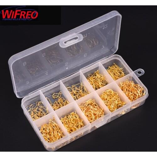 500pcs/box Golden Nickle Mixed Size 3~12 High Carbon Steel Carp Fishing Hooks Pack with Hole Jigging Bait