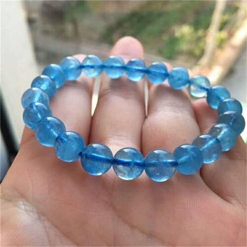 8.5mm Genuine Natural Aquamarine Gemstone Crystal Round Bead Stretch Bracelets For Women Lady AAAAA