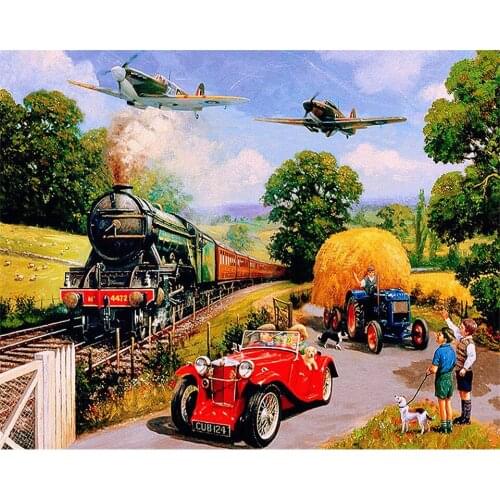 5D DIY Diamond Painting Mosaic Full Square Animal Dog Train Airplane Scenery Diamond Embroidery Cross Stitch Rhinestone Pictures