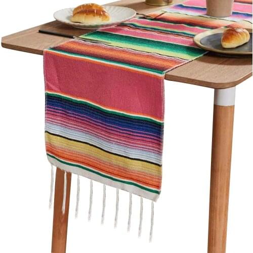 Colorful Striped Cloth Table Cover With Tassels Party Kitchen Decoration Party Tablecloth Table Woven Table Cloth Tassel Blanket