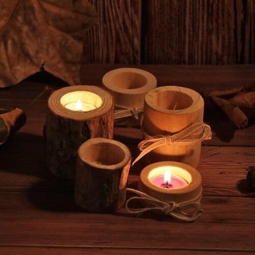 Wooden Candlestick Candle Holders Plant Pot Tray Bark Wooden Pillar Candlestick Holder Holiday Decor Table Desktop Decoration