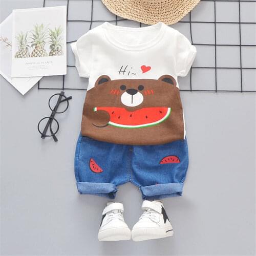 Children Baby Boys Girls Summer Clothes Sets Cartoon Bear short sleeve T-Shirt Shorts Toddler Cotton Clothing Infant Tracksuits