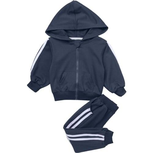 Children Outfits Kids Boys Sport Suit Hoodie Hooded Long Sleeve Zipper Pockets Sweatshirt Top and Pants Trousers Fitness Set