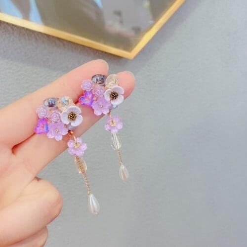 Elegant Oval Pearl Resin Flower Tassel Summer Earrings Beach Holiday New Fashion Jewelry Boho