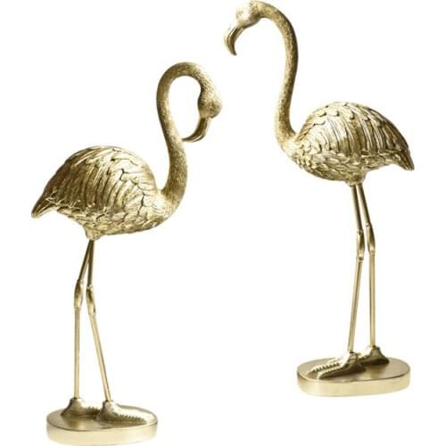 NORDIC MODERN DESIGN GOLDEN FLAMINGO FIGURINES FOR HOME DECORATION ACCESSORIES RESIN MINIATURE MODEL ORNAMENT LIVING ROOM DECOR