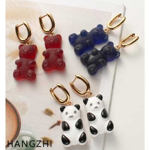 HANGZHI 2021 New Color Acrylic Resin Cute Bear Pendant Gold Color Oval Drop Earrings for Fashion Women Girl Party Travel Jewelry