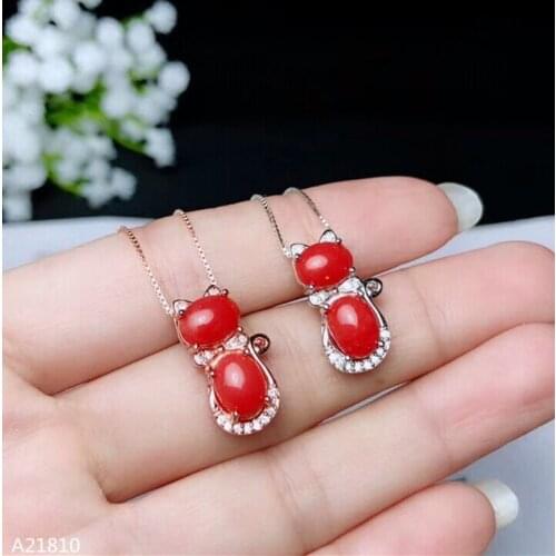 KJJEAXCMY boutique jewels 925 pure silver inlaid natural red coral fire pendant female Pendant + Necklace kitten support detecti
