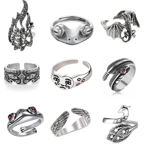 Retro Peacock Frog Ring Men Women Fashion Alloy Rings Animal Wings Hip Hop Rock Jewelry Gift Resizable Wholesale