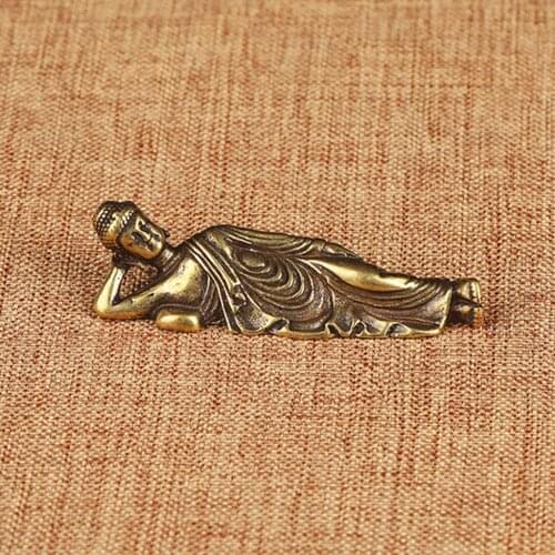 Mini Brass Lying Buddha Statue Amitabha Buddha Figurine Desktop Decorative Ornament for Journey Worship Fengshui Home Decoration