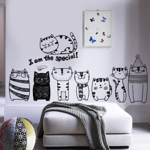 Cute Cats Wall Stickers Living Room Decoration Animal Wallpaper Boy Girl Kids Bedroom Decor Modern DIY Self-adhesive Wallpaper