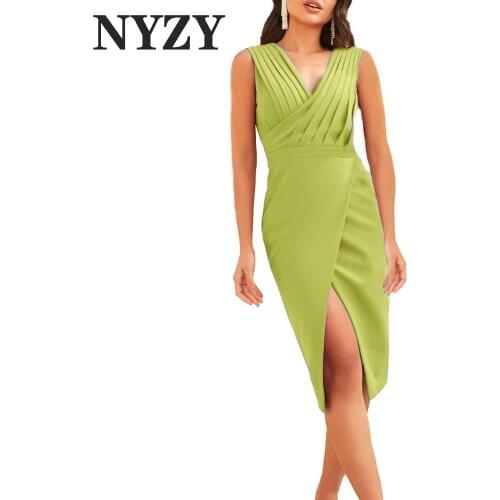 NYZY C297 Elegant V-neck Lycra Split Formal Cocktail Dresses for Party Graduation Homecoming